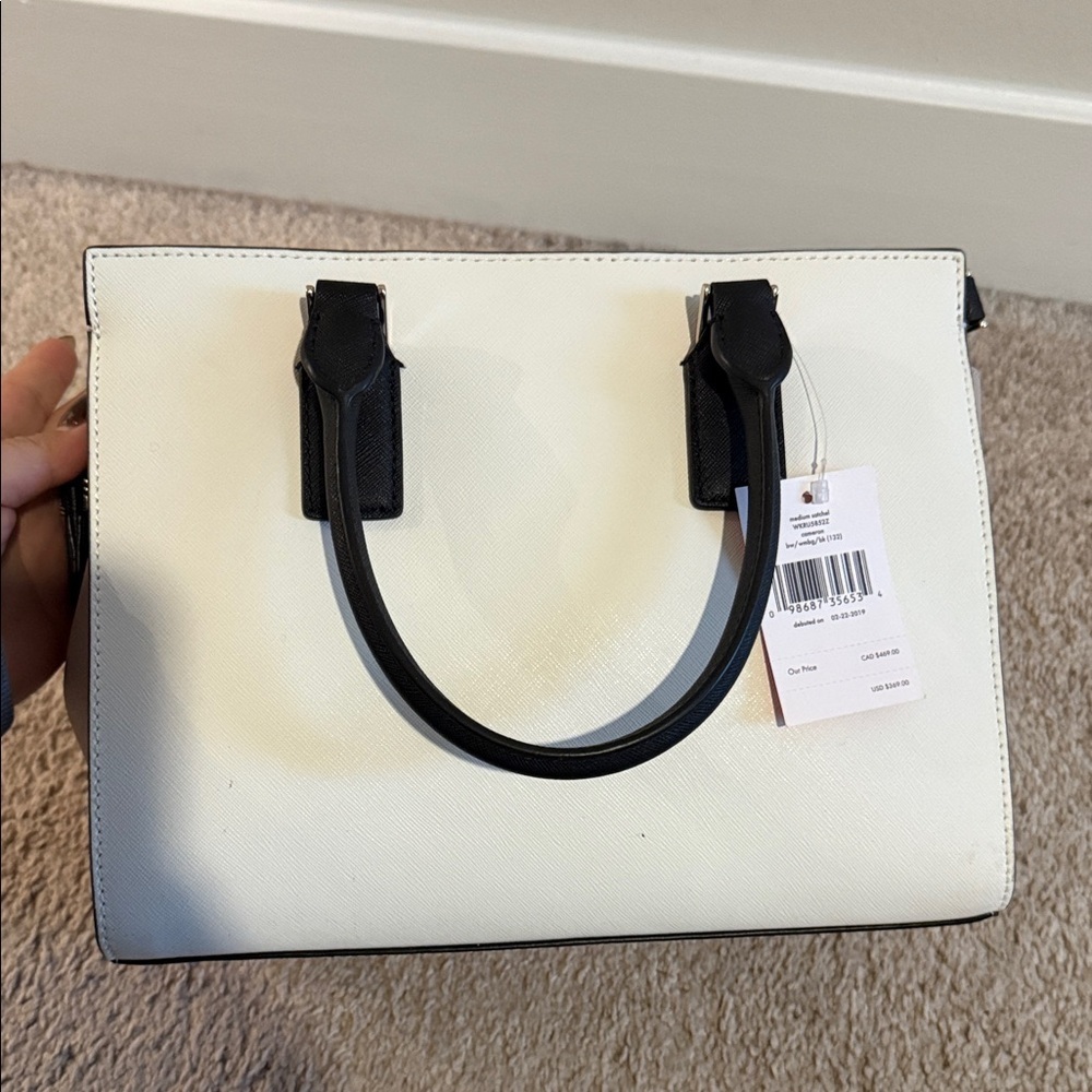 Kate Spade Cameron Medium Satchel Shoulder Tote Bag White Beige Black Leather - Picture 5 of 6